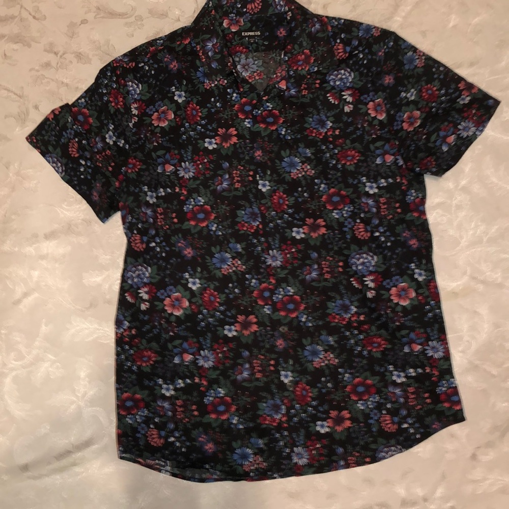 express flower print casual button down shirt
